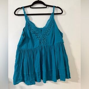 Teal Sleeveless Lace Trim Top